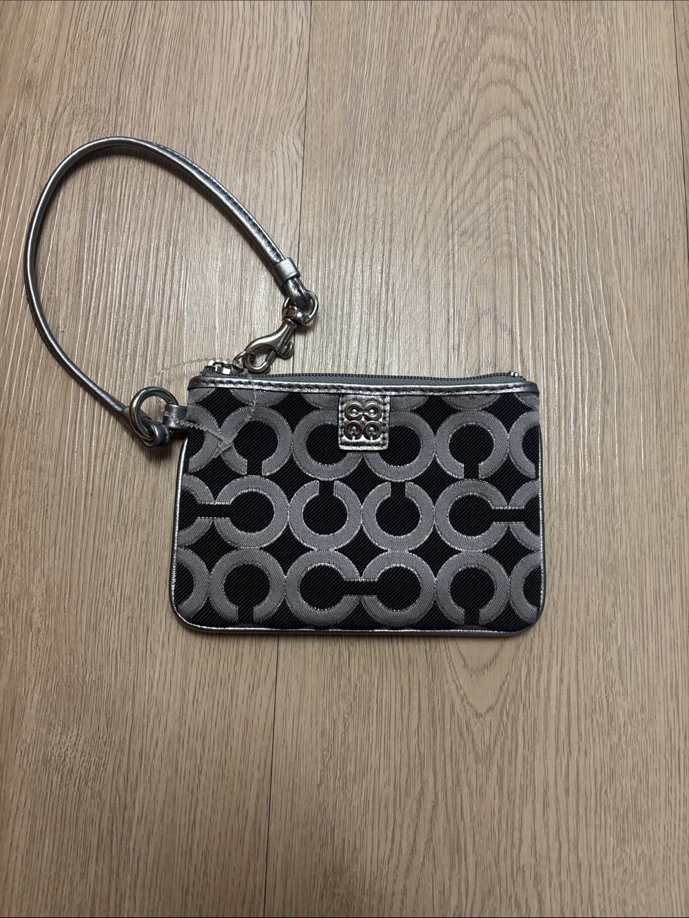 Silver and Black Wristlet Clutch - Designer-Inspired Pattern